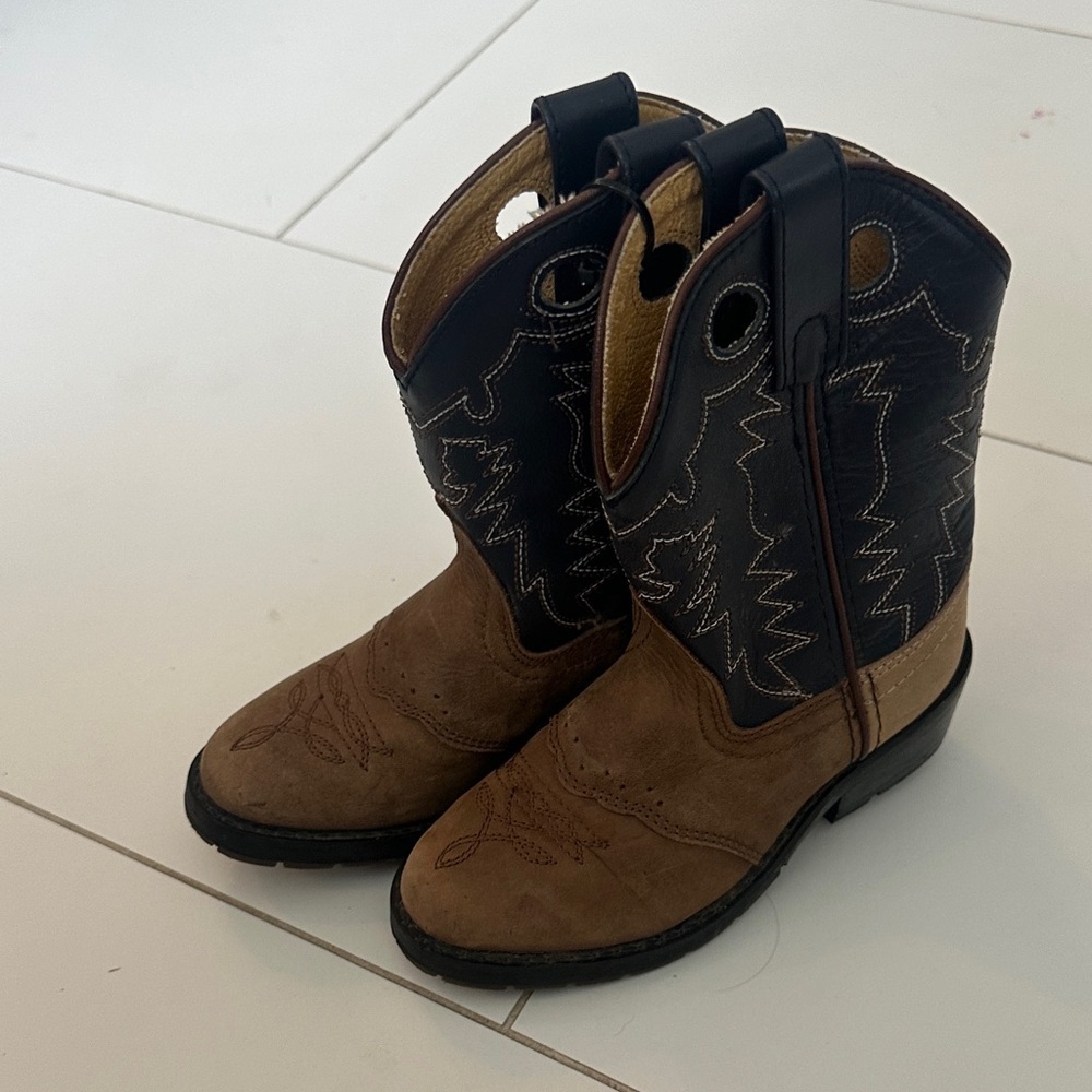 Double H  Tan and Navy Leather Boots toddler 9